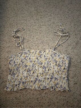 wild fable Yellow and Lavender Smocked Tie-Shoulder Crop Top